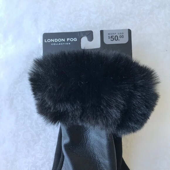 London Fog Faux Fur Gloves Women’s  Touch Screen Compatible Black NWT - Picture 5 of 5